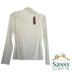 OGL Cream Long Sleeve Super Soft Minimalist Blouse Top XL NWT